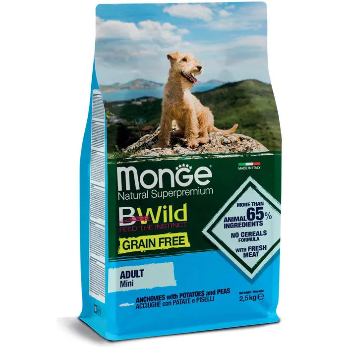 Monge BWild Grain Free Adult Mini Acciughe 2,5kg - Crocchette Cane Monge BWild Grain Free Adult Mini Acciughe 2,5kg - Crocchette Cane